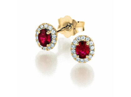 Oorbel Jolie in 14K geelgoud met robijnen 0,50ct en diamanten 0,08ct