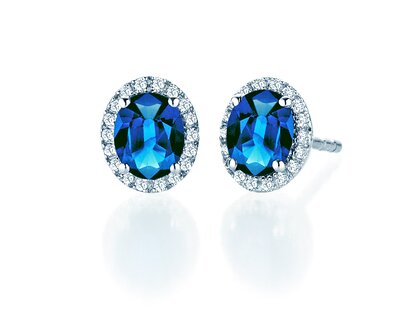 Windsor oorbellen in 14K witgoud met saffieren 1,20ct en diamanten 0,10ct