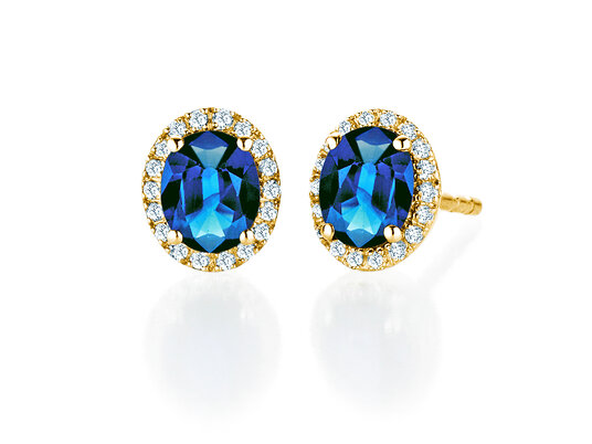 Windsor oorbellen in 14K geelgoud met saffieren 1,20ct en diamanten 0,10ct