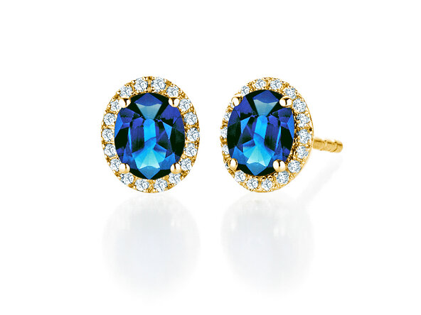 Windsor oorbellen in 14K geelgoud met saffieren 1,20ct en diamanten 0,10ct