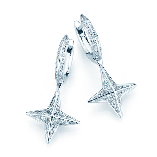 Creolen Diamond Stars in 14K witgoud met diamanten 0,48ct G/SI