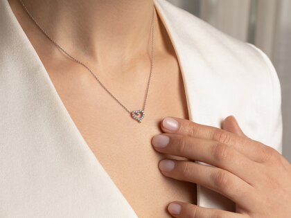 Hanger Heart Diamonds in 14K witgoud met diamanten 0,26ct G/SI, 42cm 1,1mm