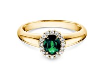Verlovingsring Windsor in 18K geelgoud met smaragd 0,60ct en diamanten 0,12ct