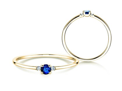 Verlovingsring Glory Petite in 14K geelgoud met saffier 0,08ct en diamanten 0,02ct