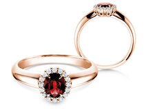 Verlovingsring Windsor in 18K roségoud met robijn 0,60ct en diamanten 0,12ct