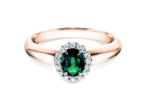Verlovingsring Windsor in 18K roségoud met smaragd 0,60ct en diamanten 0,12ct