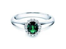 Verlovingsring Windsor in 18K witgoud met smaragd 0,60ct en diamanten 0,12ct