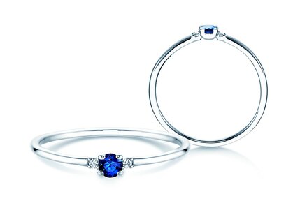 Verlovingsring Glory Petite in 14K witgoud met saffier 0,08ct en diamanten 0,02ct