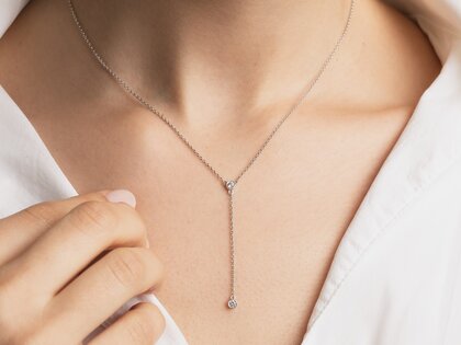 Halsketing Leon Y in 14K witgoud met diamanten 0,06ct G/SI
