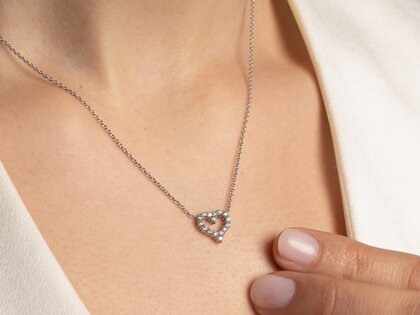 Hanger Heart Diamonds in 14K witgoud met diamanten 0,26ct G/SI, 42cm 1,1mm
