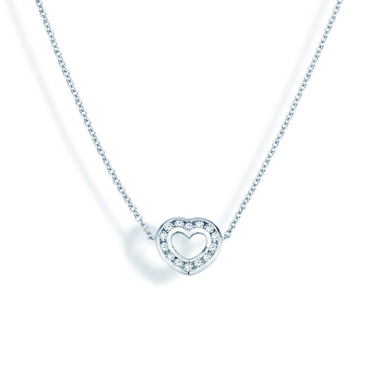 Hanger Heart Petite in 14K witgoud met diamanten 0,06ct G/SI, 42cm 1,1mm