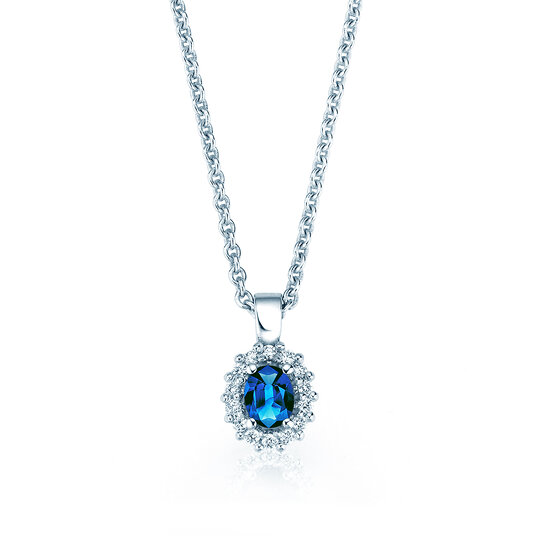 Hanger Jolie in 14K witgoud met saffier 0,25ct en diamanten 0,07ct