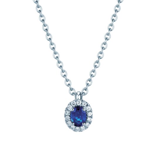 Hanger Windsor in 14K witgoud met saffier 0,60ct en diamanten 0,12ct