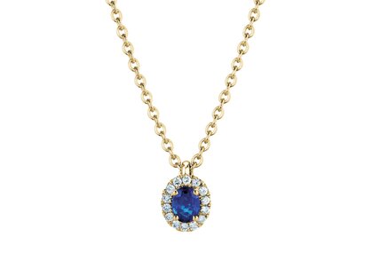 Hanger Windsor in 14K geelgoud met saffier 0,60ct en diamanten 0,12ct, 42cm 1,1mm