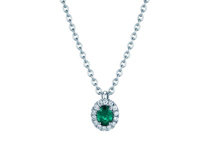 Hanger Windsor in 14K witgoud met smaragd 0,60ct en diamanten 0,12ct