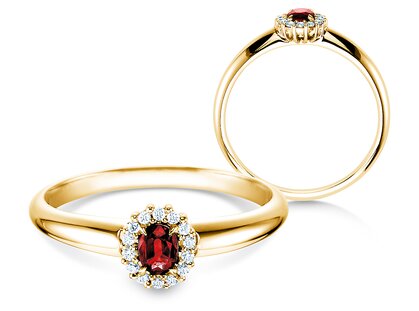 Verlovingsring Jolie in 14K geelgoud met robijn 0,25ct en diamanten 0,06ct