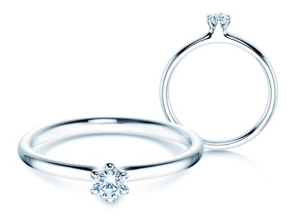 Verlovingsring Classic 6 in 9K witgoud met diamant 0,15ct H/SI