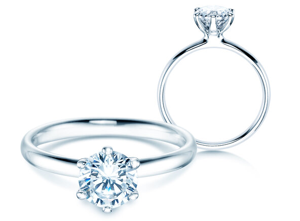 Verlovingsring Classic 6 in 14K witgoud met Lab-grown diamant 1,00ct E/VS