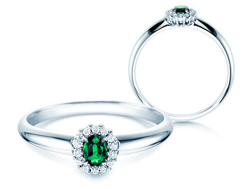 Verlovingsring Jolie in 14K witgoud met smaragd 0,25ct en diamanten 0,06ct