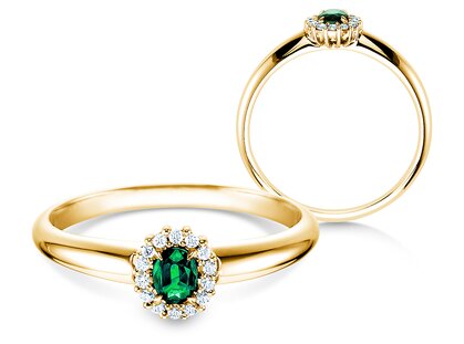Verlovingsring Jolie in 14K geelgoud met smaragd 0,25ct en diamanten 0,06ct