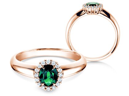 Verlovingsring Windsor in 14K roségoud met smaragd 0,60ct en diamanten 0,12ct