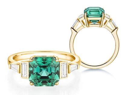 Verlovingsring Aureline in 14K geelgoud met groene toermalijn 3,00ct en natuurlijke diamanten 0,48ct