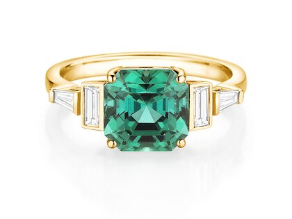 Verlovingsring Aureline in 14K geelgoud met groene toermalijn 3,00ct en natuurlijke diamanten 0,48ct