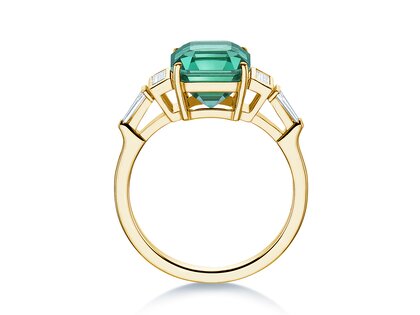Verlovingsring Aureline in 14K geelgoud met groene toermalijn 3,00ct en natuurlijke diamanten 0,48ct