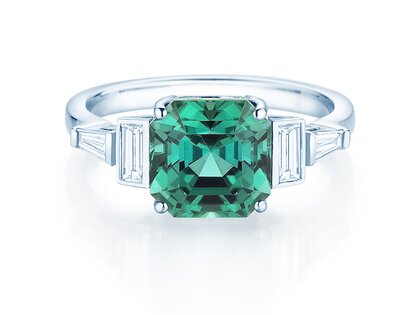 Verlovingsring Aureline in 9K witgoud met groene toermalijn 3,00ct en natuurlijke diamanten 0,48ct