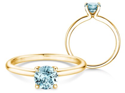 Geboortesteen ring Classic 4 maart in 14K geelgoud met aquamarijn 1,00ct