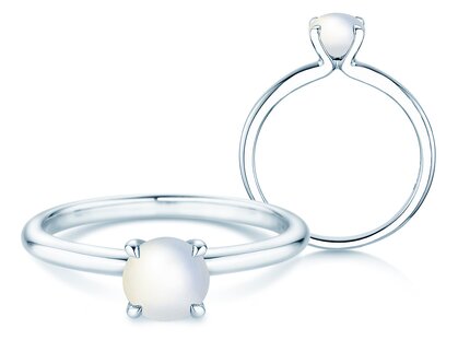 Geboortesteen ring Classic 4 juni in 14K witgoud met maansteen 1,00ct