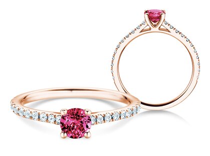 Geboortesteen ring Pure Colour januari in 18K roségoud met granaat 0,50ct en diamanten 0,26ct