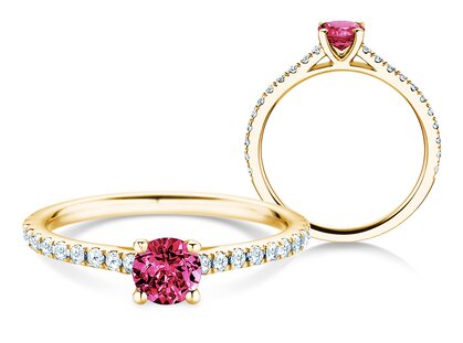 Geboortesteen ring Pure Colour januari in 18K geelgoud met granaat 0,50ct en diamanten 0,26ct