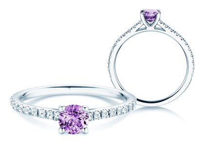 Geboortesteen ring Pure Colour februari in platina 950/- met amethist 0,50ct en diamanten 0,26ct