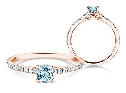 Geboortesteen ring Pure Colour maart in 18K roségoud met aquamarijn 0,50ct en diamanten 0,26ct