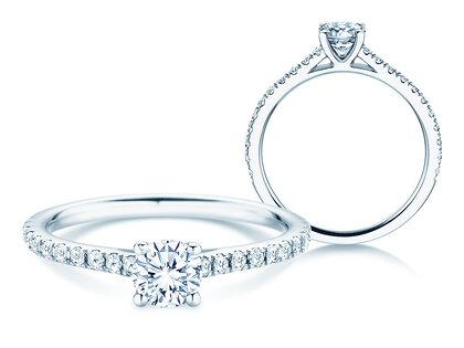 Geboortesteen ring Pure Colour april in 14K witgoud met diamant 0,50ct en diamanten 0,26ct