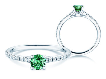 Geboortesteen ring Pure Colour mei in 9K witgoud met smaragd 0,50ct en diamanten 0,26ct