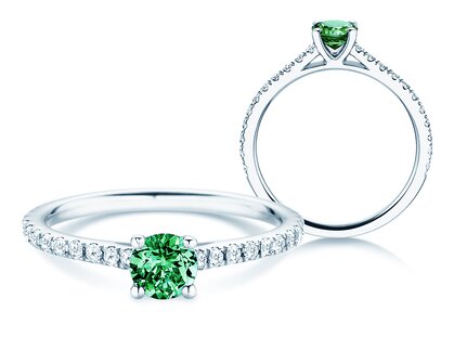 Geboortesteen ring Pure Colour mei in 9K witgoud met smaragd 0,50ct en diamanten 0,26ct