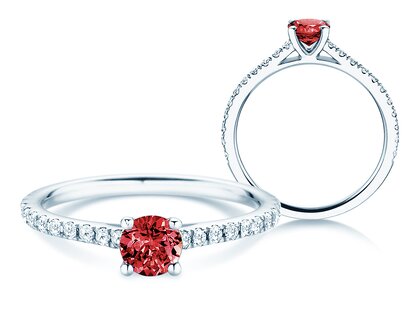 Geboortesteen ring Pure Colour juli in 9K witgoud met robijn 0,50ct en diamanten 0,26ct