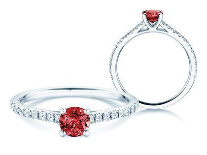 Geboortesteen ring Pure Colour juli in 9K witgoud met robijn 0,50ct en diamanten 0,26ct