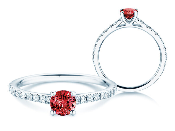 Geboortesteen ring Pure Colour juli in 9K witgoud met robijn 0,50ct en diamanten 0,26ct