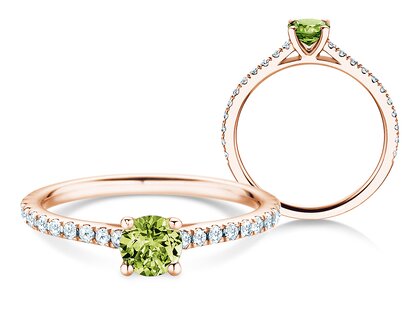 Geboortesteen ring Pure Colour augustus in 9K roségoud met peridoot 0,50ct en diamanten 0,26ct