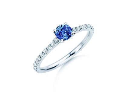 Geboortesteen ring Pure Colour september in 9K witgoud met saffier 0,50ct en diamanten 0,26ct