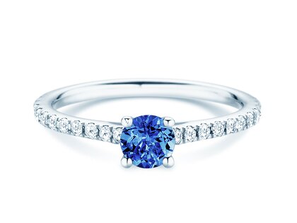 Geboortesteen ring Pure Colour september in 9K witgoud met saffier 0,50ct en diamanten 0,26ct