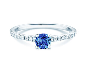 Geboortesteen ring Pure Colour september in 9K witgoud met saffier 0,50ct en diamanten 0,26ct