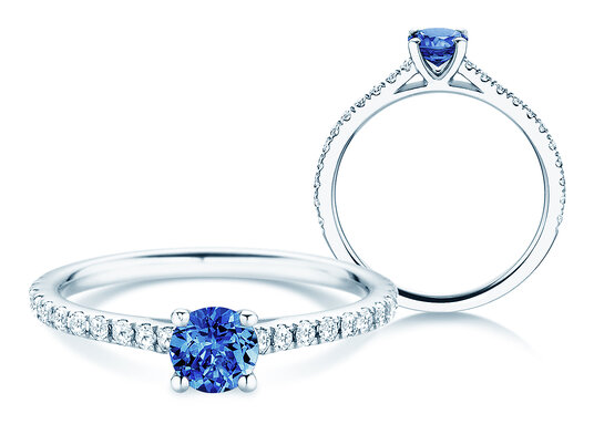 Geboortesteen ring Pure Colour september in 9K witgoud met saffier 0,50ct en diamanten 0,26ct