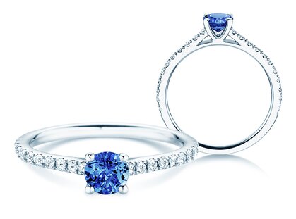 Geboortesteen ring Pure Colour september in 9K witgoud met saffier 0,50ct en diamanten 0,26ct