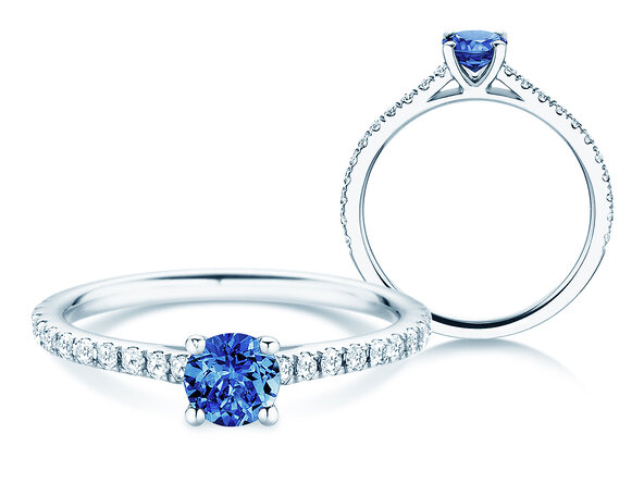 Geboortesteen ring Pure Colour september in 9K witgoud met saffier 0,50ct en diamanten 0,26ct