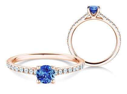 Geboortesteen ring Pure Colour september in 9K roségoud met saffier 0,50ct en diamanten 0,26ct