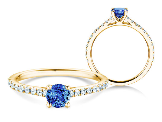 Geboortesteen ring Pure Colour september in 9K witgoud met saffier 0,50ct en diamanten 0,26ct
